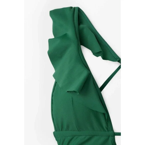 Cupshe Ruffle One Piece Swimsuit Plunge Criss Cross Back Bathing Suit size XS - Picture 5 of 9